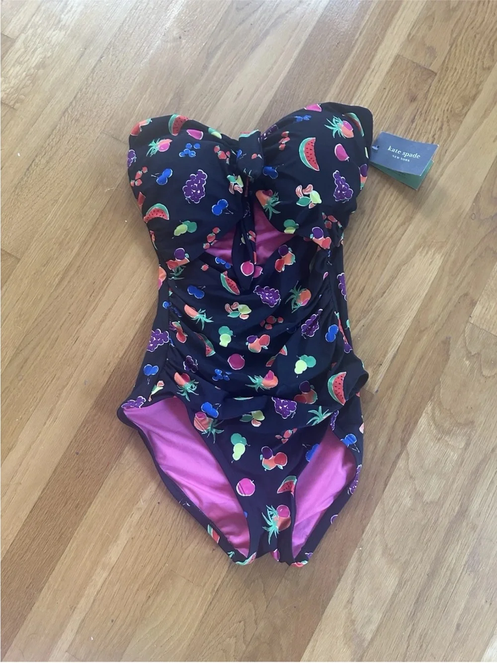 kate spade Black One-Piece Swimsuit with Bright Fruit Print